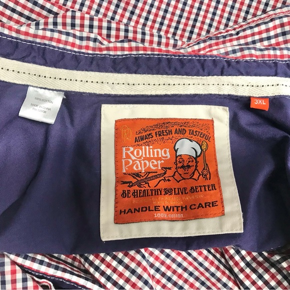 Rolling Paper Brand‎ Button Up Mens Shirt 3XL Long Sleeve Red Blue Plaid Cotton. - Picture 4 of 8